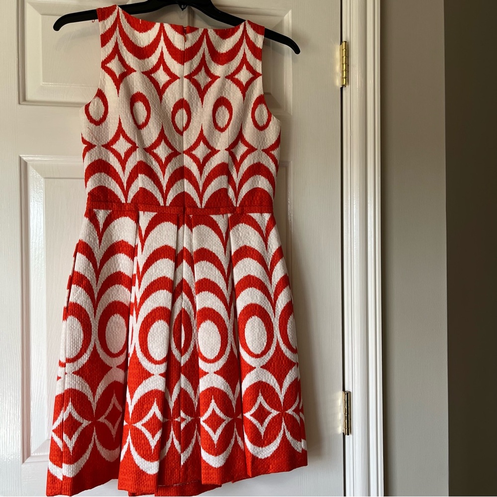 Orange And White Geometric Pattern, Sleeveless Dr… - image 2